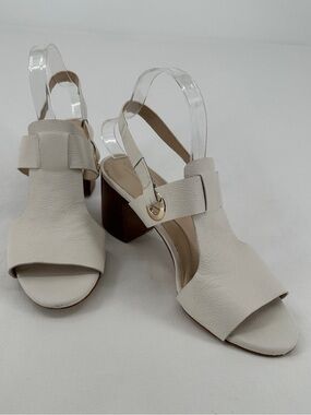 Cole Haan Anica Lux White Leather Slingback Block Heel Sandals Size 10B